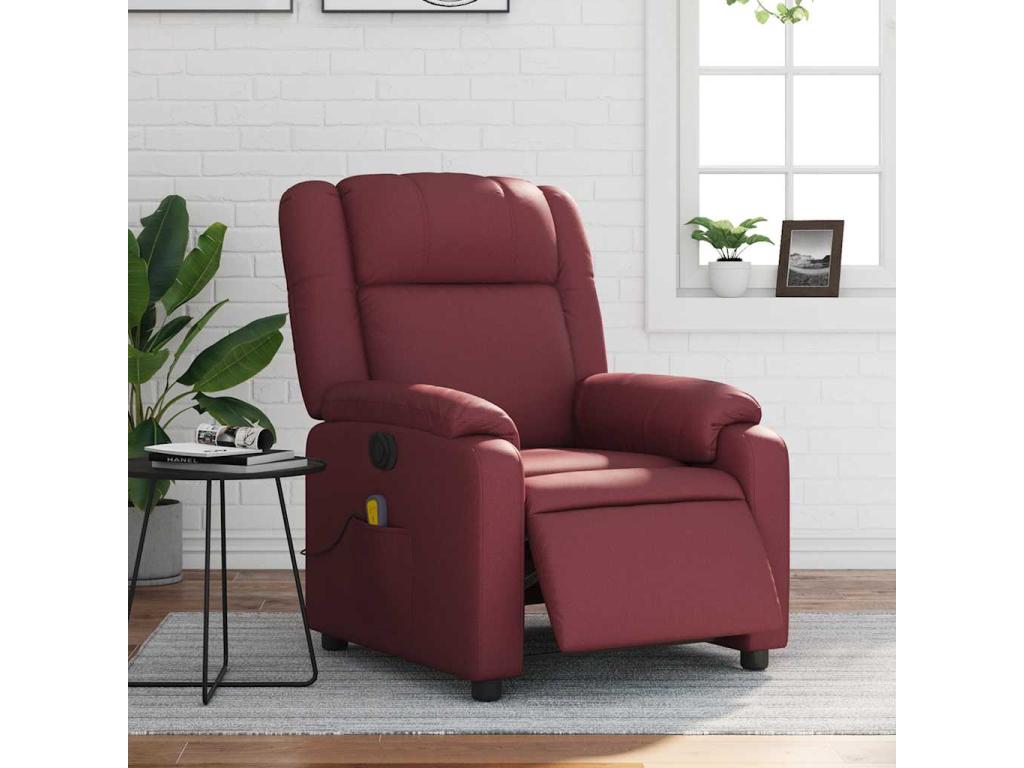 Sillón masaje reclinable eléctrico cuero sintético rojo tinto
