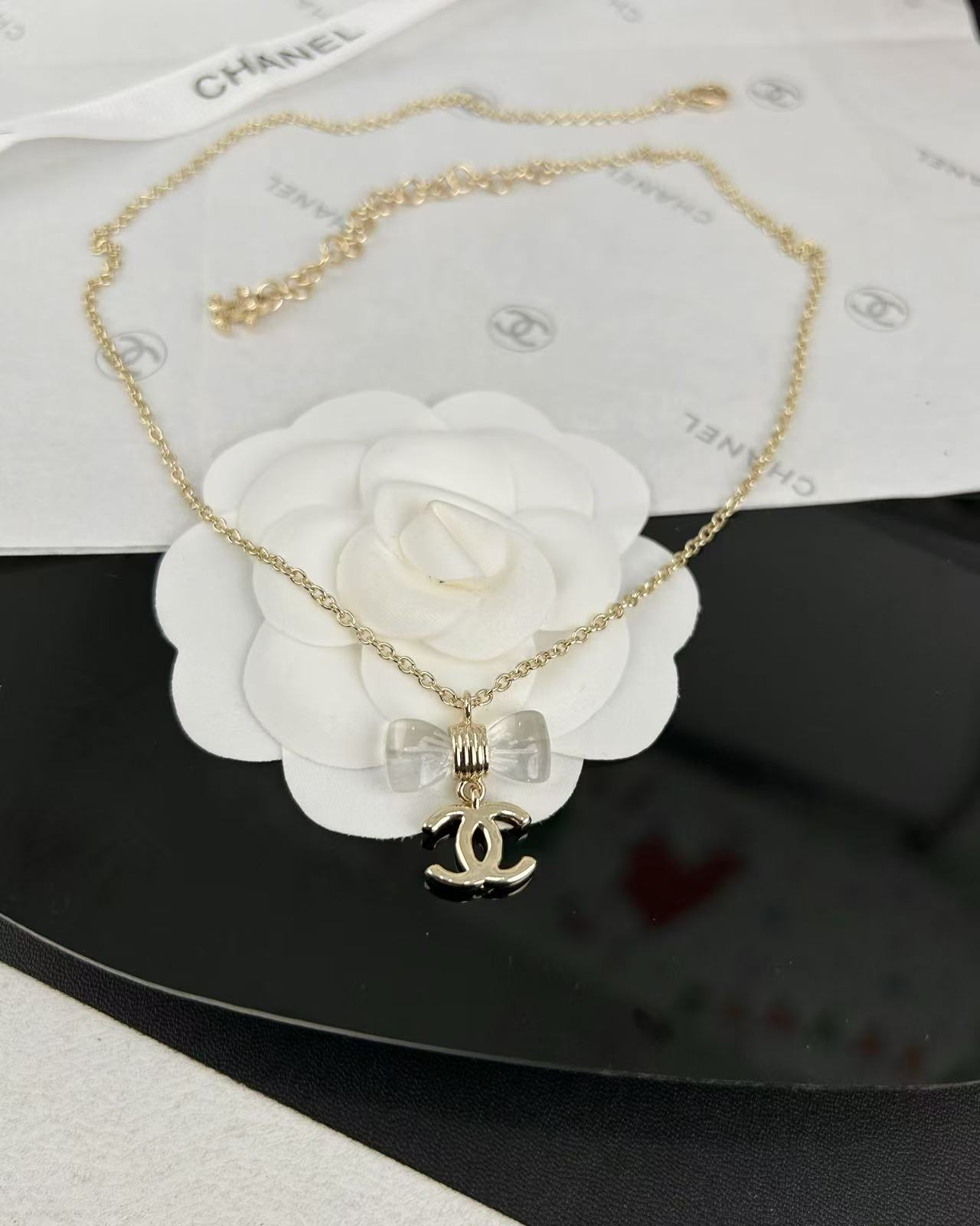 Chanel Transparent Bow CC Pendant Necklace - Original Replica Club