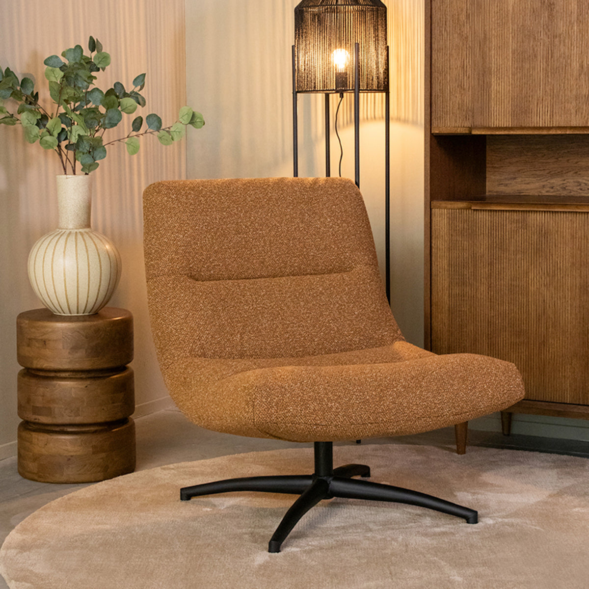 LABEL51 - Draaifauteuil Calix - Coral Royal Boucle - Zwart Metaal