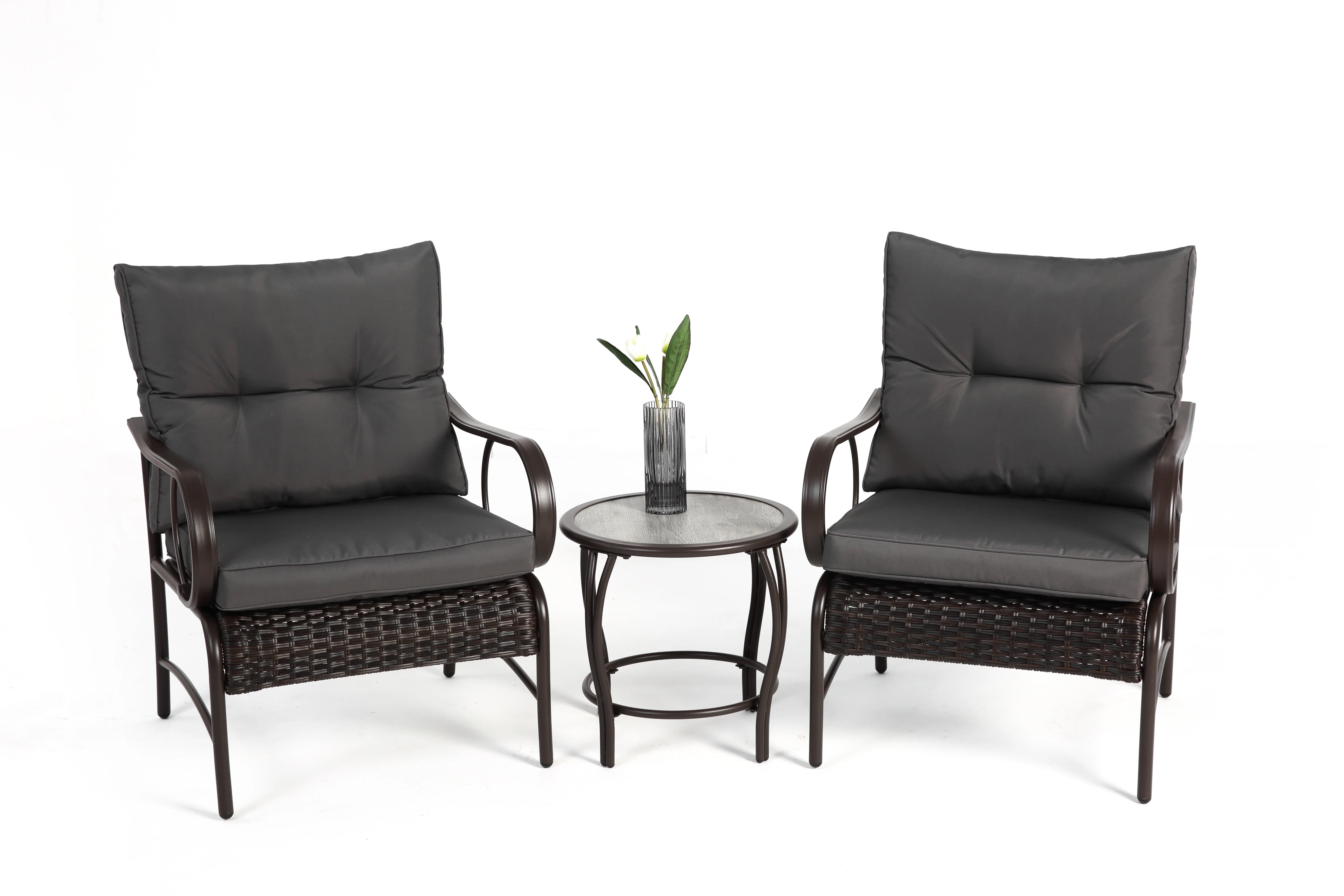 Villeston 3 Piece Outdoor Wicker Conversation Patio Set, with 2 Chairs, Table for Porch Garden,Blue - Image 11
