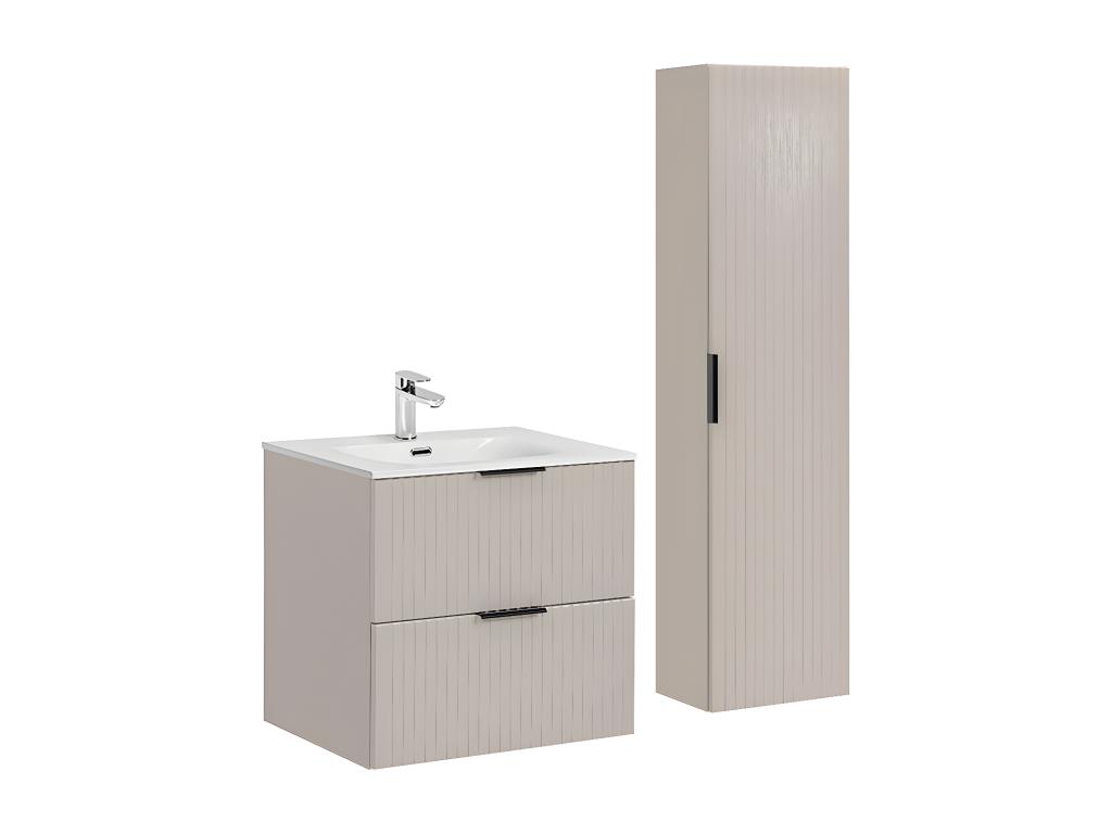 Conjunto de muebles con lavabo individual encastrado 60cm y columna Adriel Cachemira