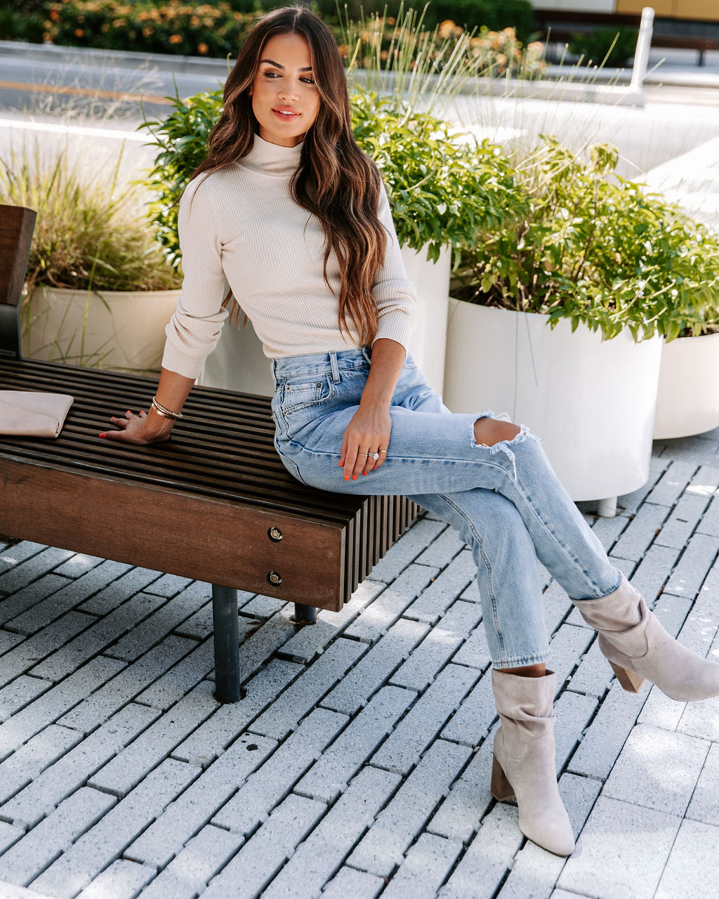 Tell Me About It Ribbed Mock Neck Long Sleeve Top - Oatmeal - FINAL SALE - Se7enfashion