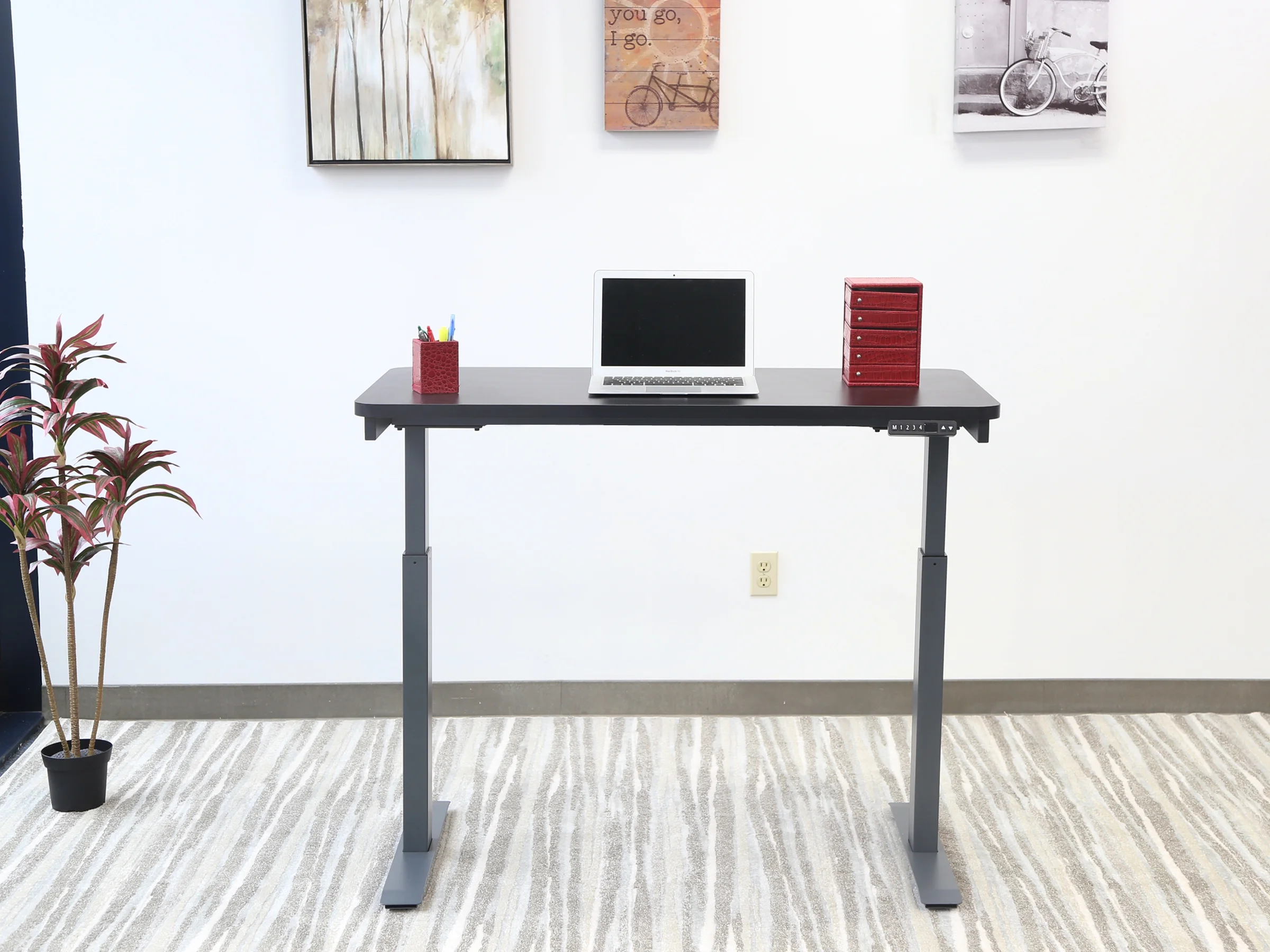 Motionwise Black Electric Height Adjustable Standing Desk, 24?x48", Height Adjustable 28"-48" with 4 pre-set height adjustments and USB Charge Port, Multiple Colors - Image 5