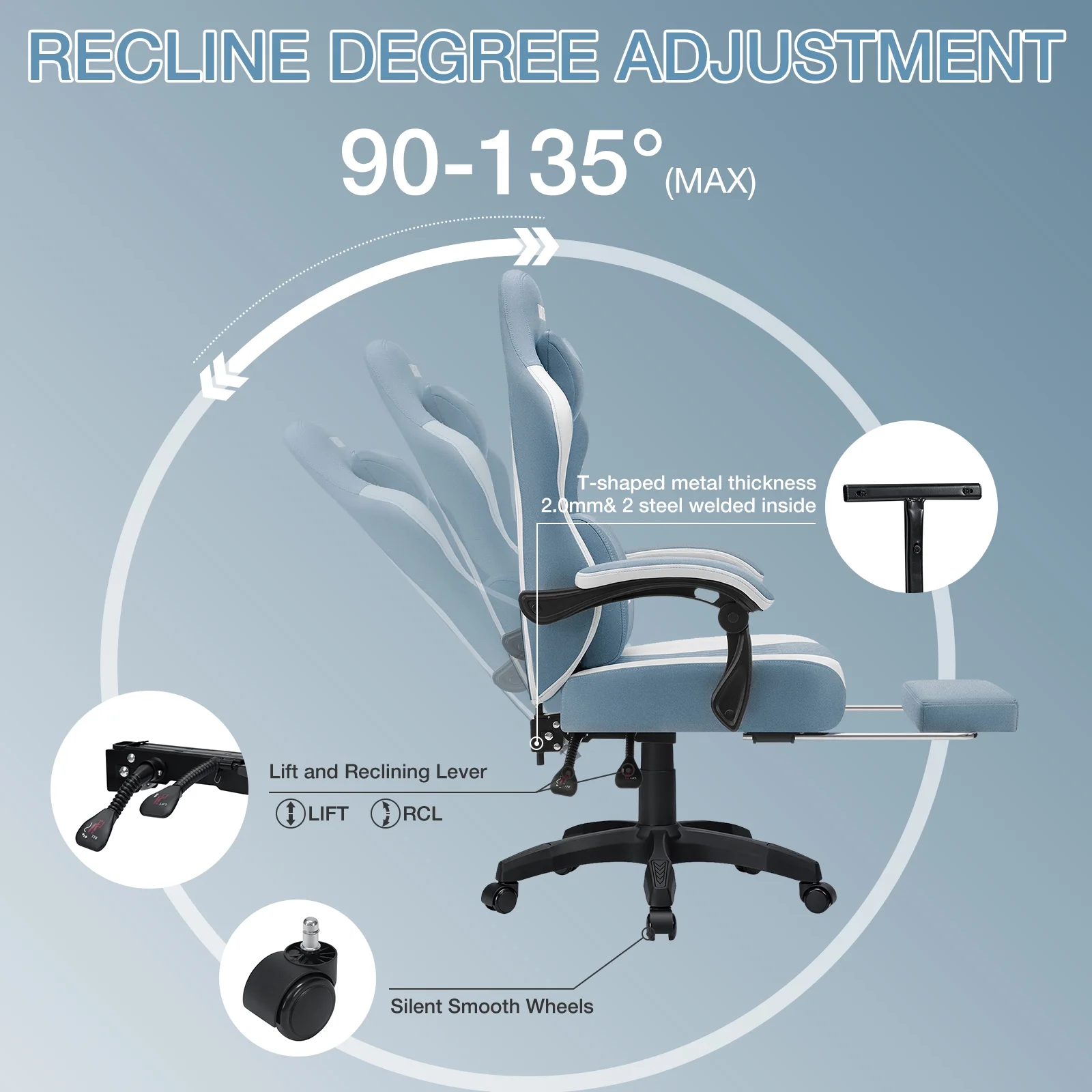 Hoffree Gaming Chair with Massage Fabric Office Chair with footrest for Adults, Ergonomic Gamer Chair with Headrest and Lumbar Support for Office Gaming, 440 LBS - Image 72