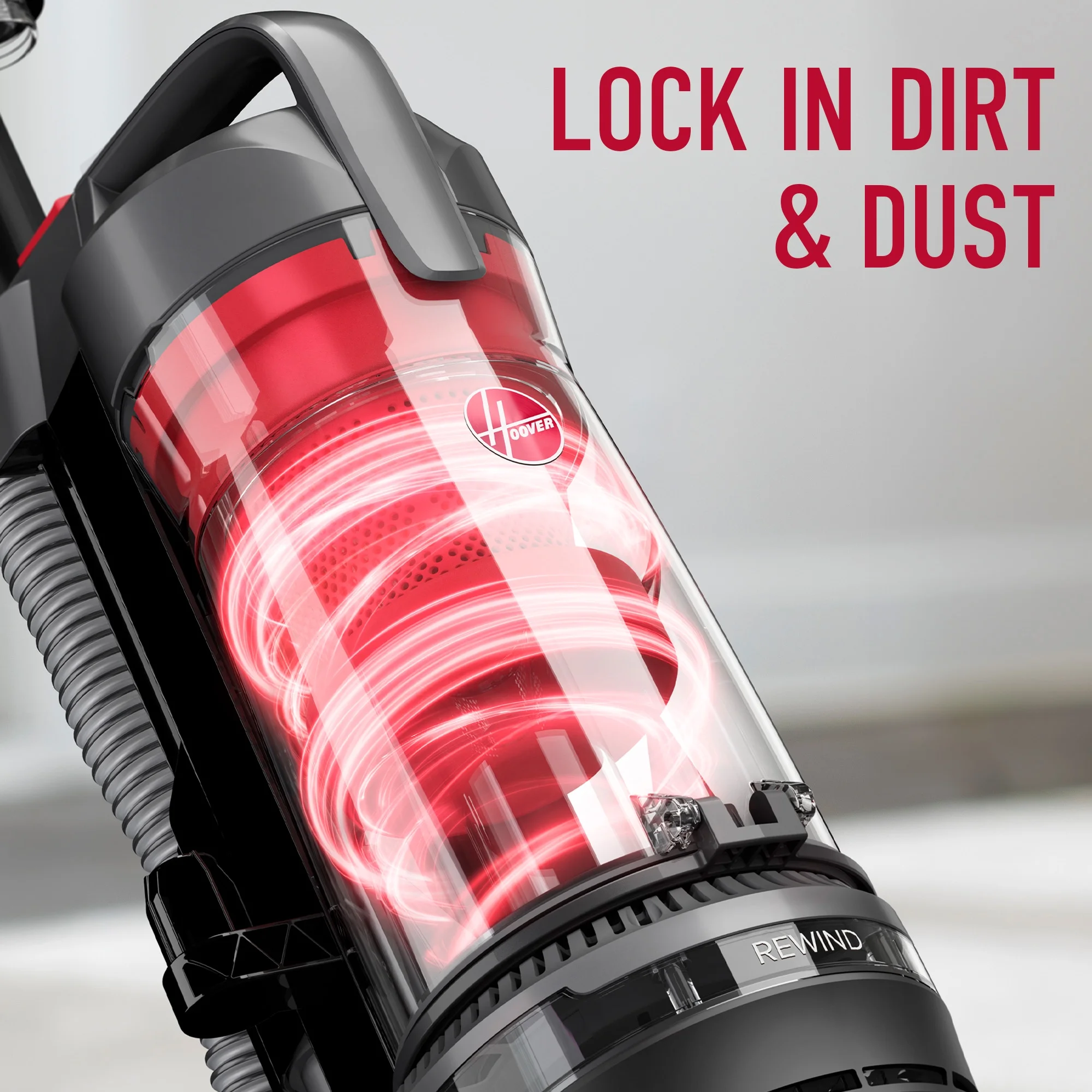 Hoover Rewind Pet Bagless Upright Vacuum Cleaner, Pet Friendly, Automatic Cord Rewind, Multi-Surface and Above Floor Cleaning, UH77410V, Gray & Red - Image 3