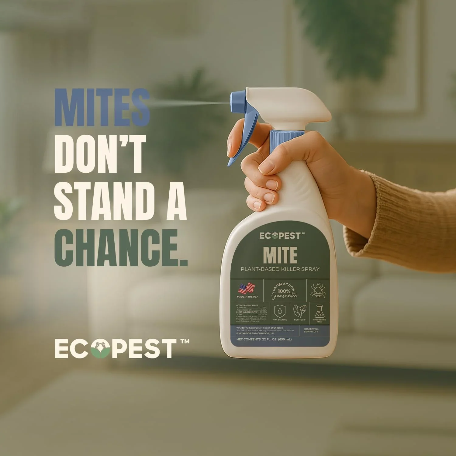 Mite Spray �C Natural Killer for Dust, Bird, Spider, Scabies & Other Mites | Bedding & Furniture-Safe | Treatment for Chickens, Poultry, Dogs, Cats, Reptiles & Other Pets | Indoor & Outdoor (1 Gallon)