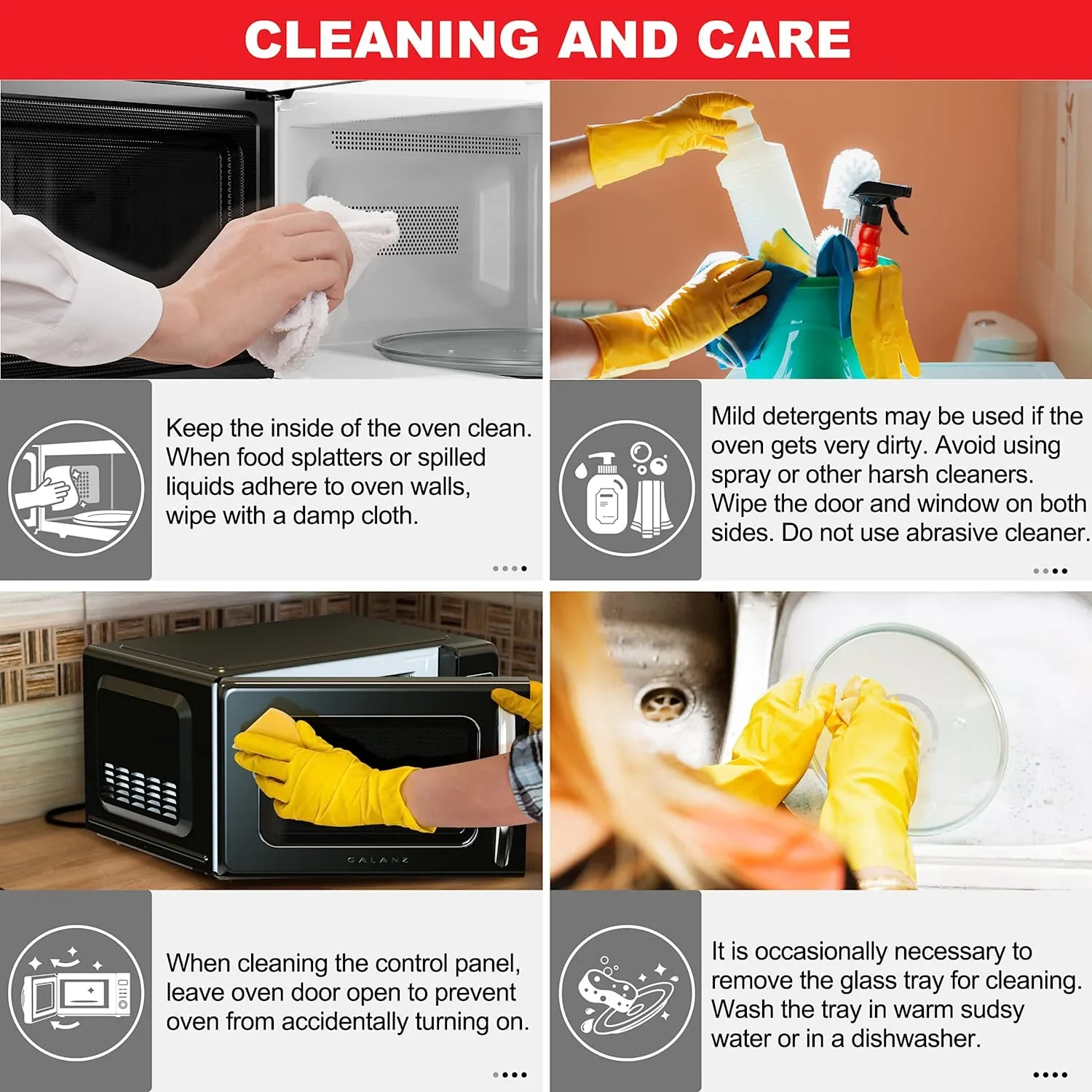 Galanz Retro Countertop Microwave Oven with Auto Cook & Reheat, Defrost, Quick Start Functions, Easy Clean with Glass Turntable, Pull Handle, .9 cu ft, Black