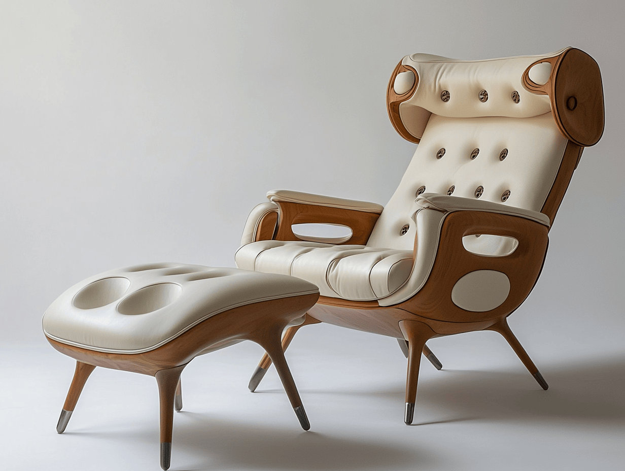 Sillón reclinable con función de masaje, base de madera y reposapiés - Cuero sintético - Madera - Estilo contemporáneo