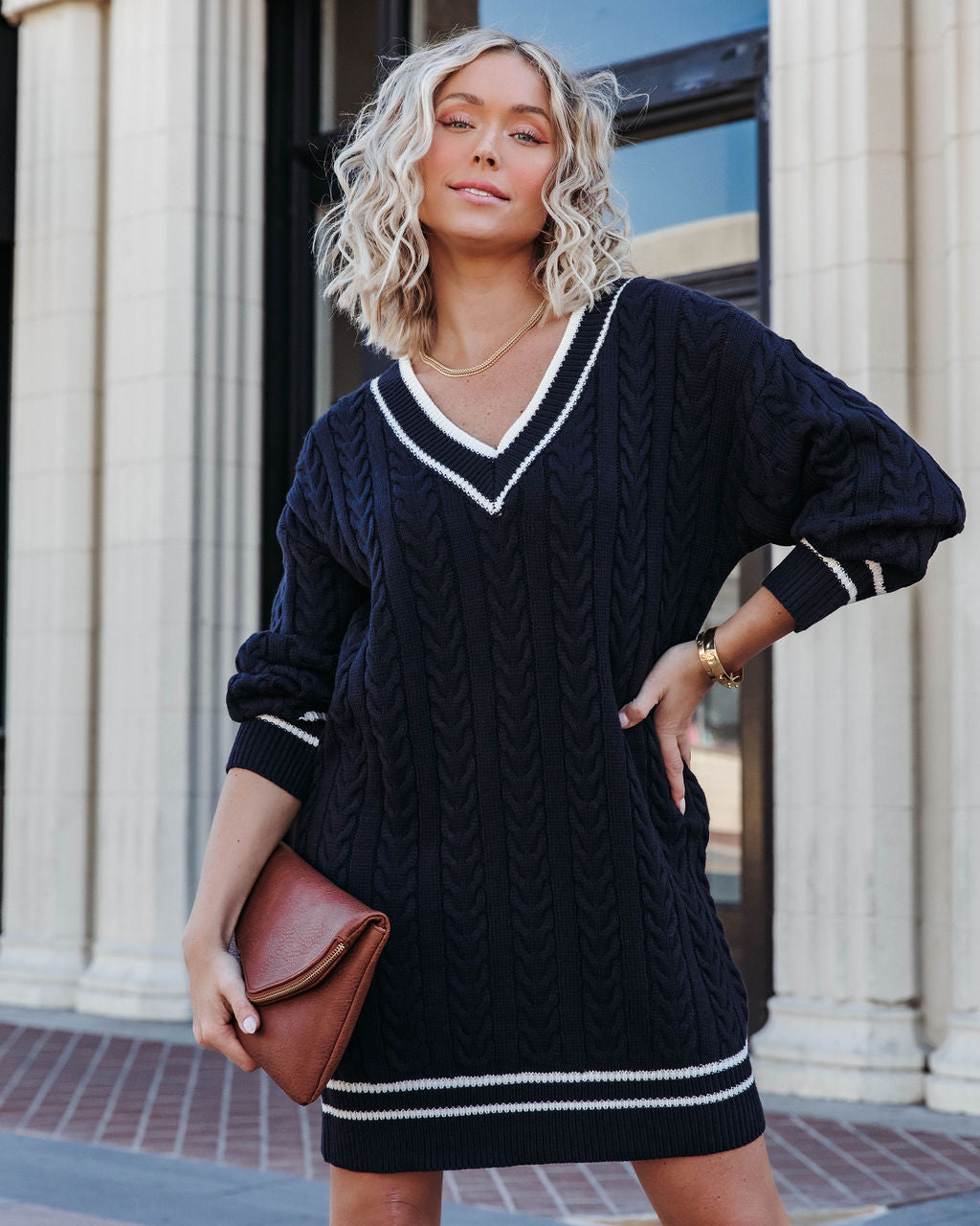 Best Of Me Cable Knit Sweater Dress - Navy - Se7enfashion