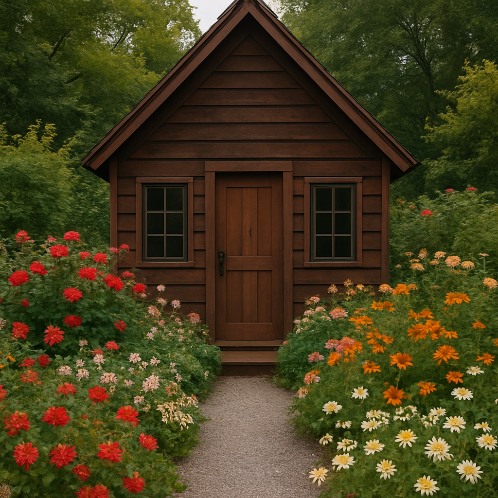 Caseta de jardín de madera marrón con puertas de madera para exterior - Tamaño  180×180×210cm