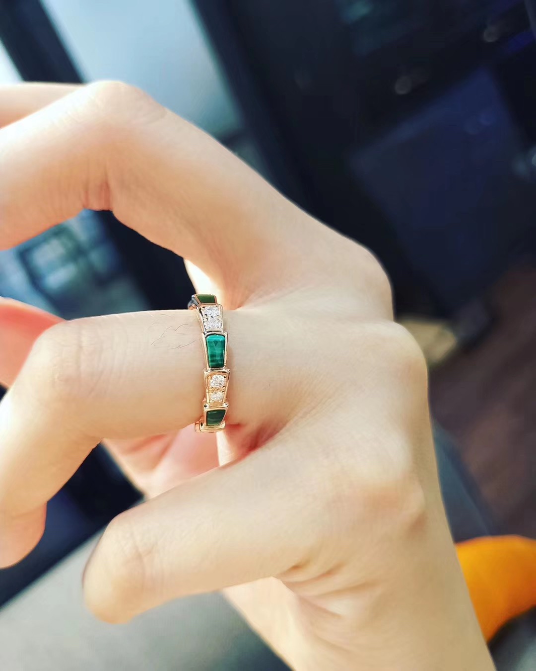 Bvlgari Rose Gold and Malachite Serpenti Viper Ring - Original Replica Club
