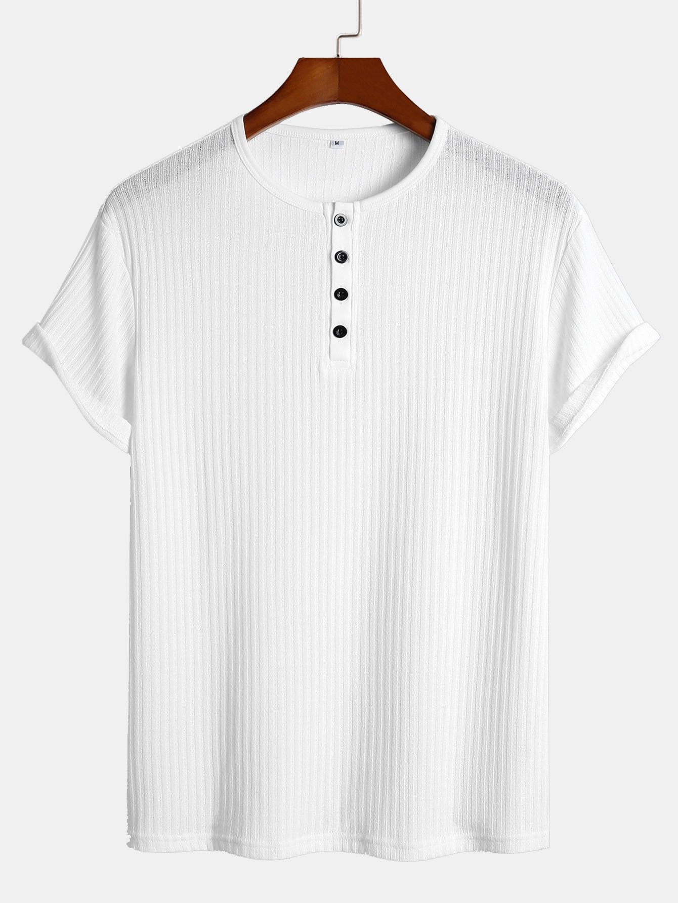 Muscle Fit Ribbed Henley Shirt