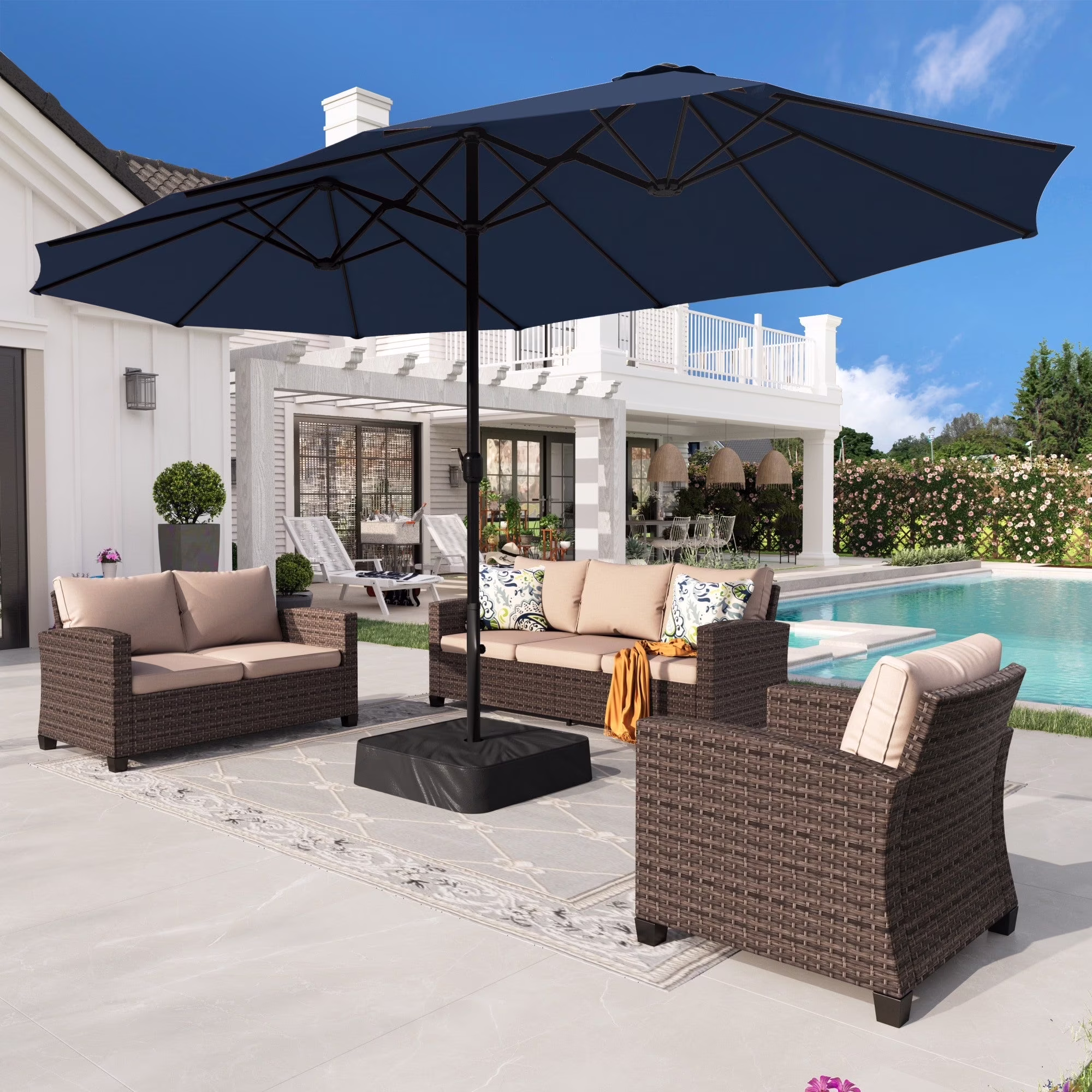 Alpha Joy 15ft Outdoor Patio Umbrella Extra-Large Double-Sided Garden Umbrella with Crank Handle and Base - Smoky Gray - Image 22