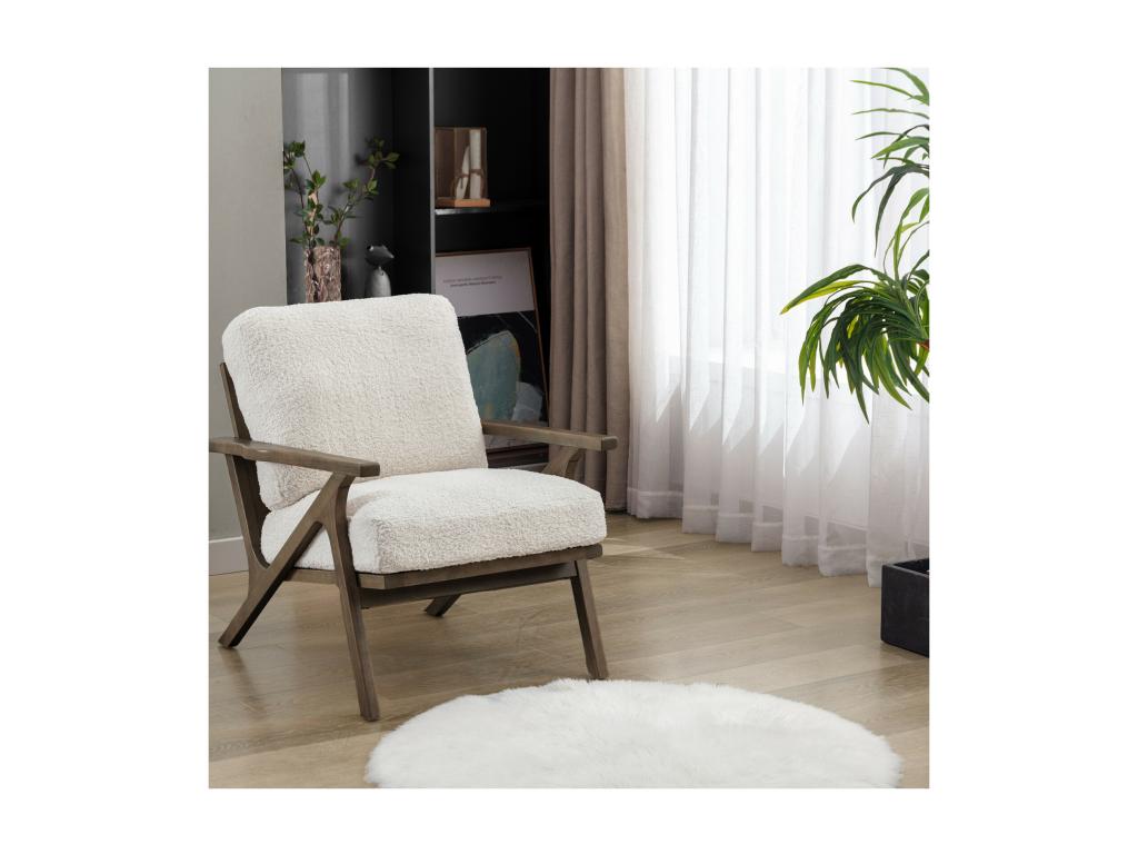 ALAN-Sillón de salón en tejido rizado crudo y madera