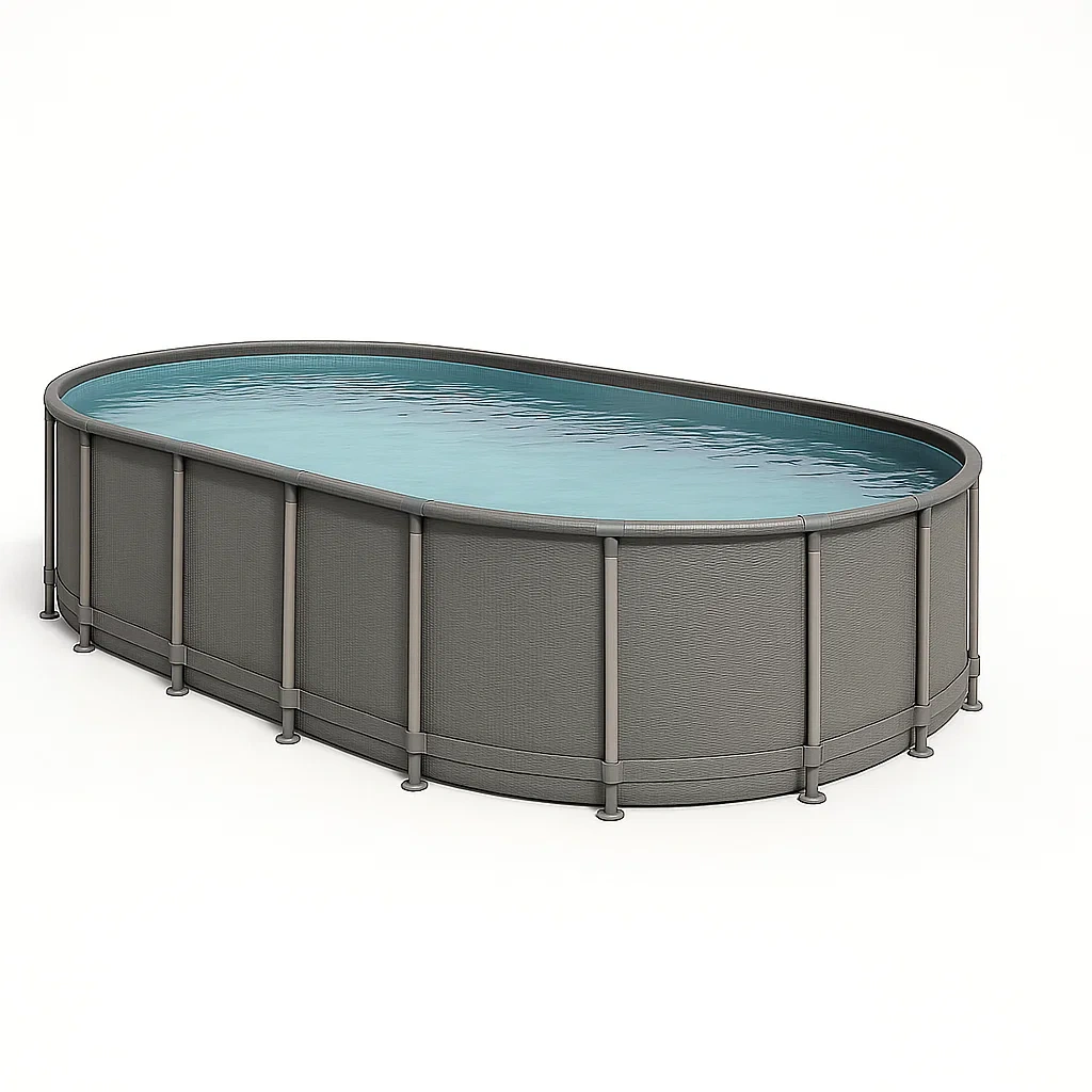 Piscina tubular ovalada desmontable con estructura de acero 472x286x104 cm gris/azul  UMCxVXv149jc