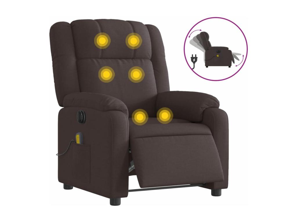 Sillón reclinable de masaje eléctrico tela marrón oscuro
