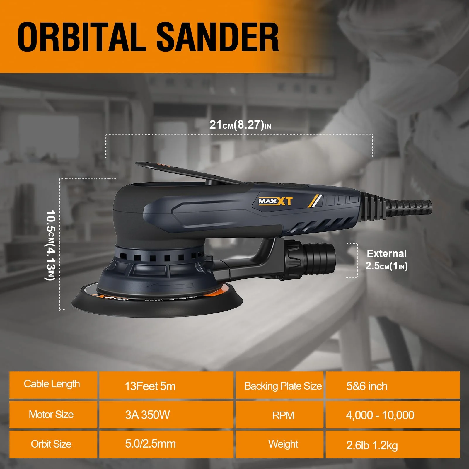 Electric 5mm Random Orbital Sander with Tool Case, Variable Speed Palm Sander with Brushless Motor, 5&6Inch Sanding Pads, Sanders for Woodworking, Primary Wood and Panel Processing - Image 3