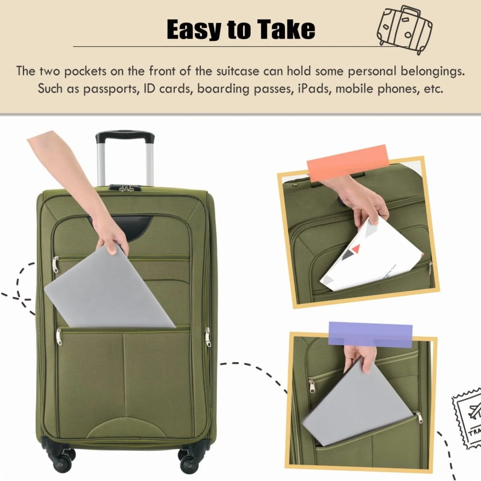 Softside Luggage Expandable 3 Piece Set Suitcase Upright Spinner Softshell Lightweight Luggage Travel Set - Image 54