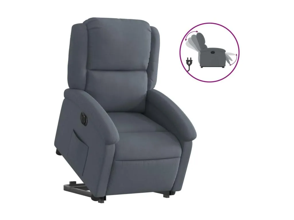 Sillón eléctrico reclinable elevable de terciopelo gris oscuro