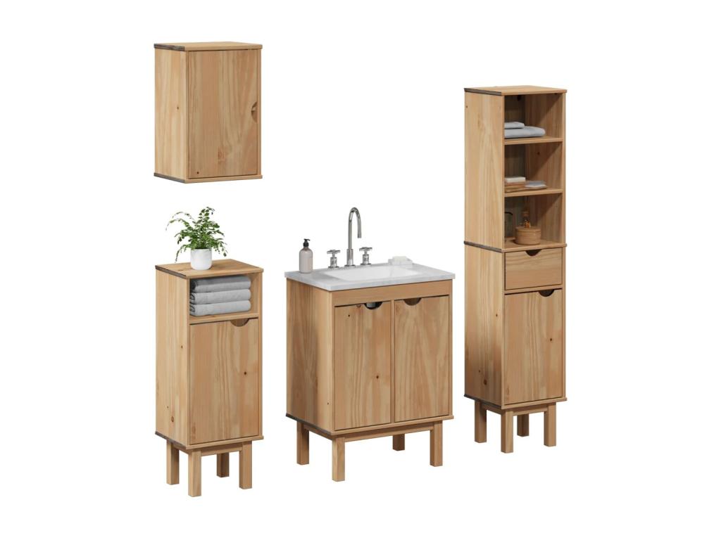 Conjunto de muebles de baño OTTA 4 piezas madera maciza de pino