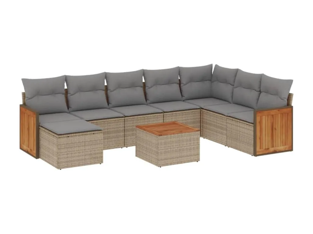 Set de sofás de jardín 9 piezas con cojines ratán sintético beige KAFB65780