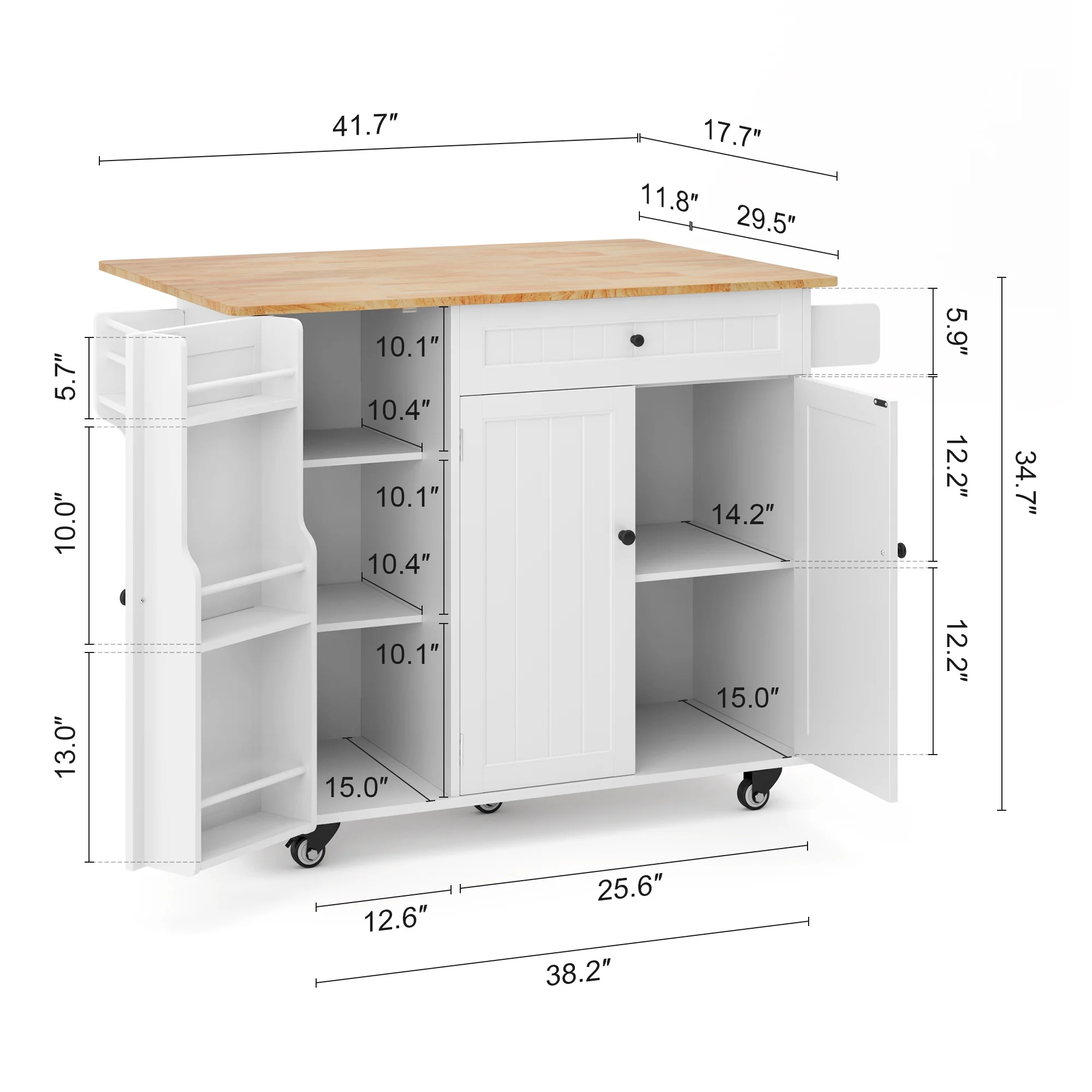 Noelse Kitchen Island with Storage, Island Table for Kitchen with Drop Leaf, Spice Rack, Towel Bar for Small Kitchens, White - Image 13