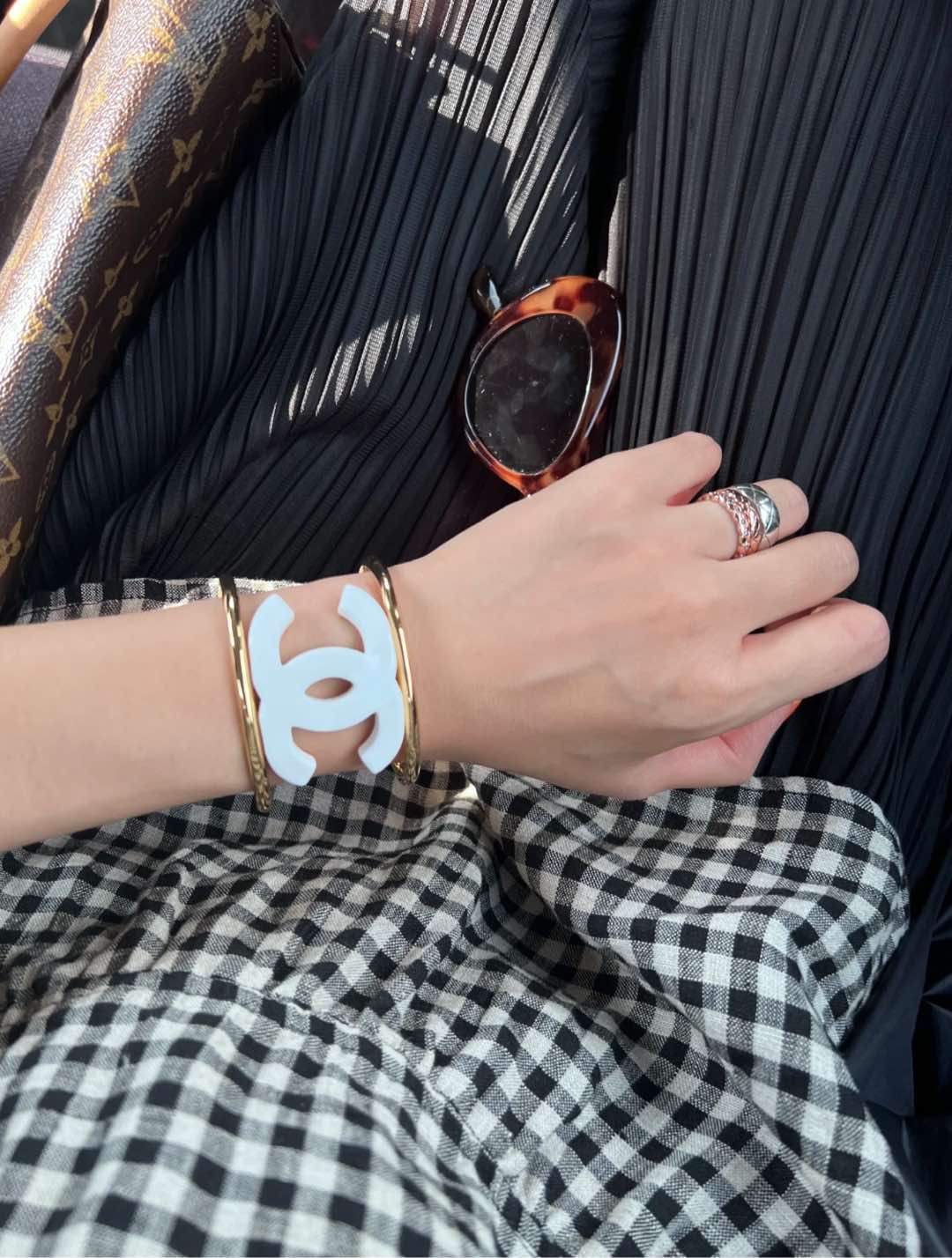 Chanel Funky Personality White CC Gold Cuff Bangle Bracelet - Original Replica Club