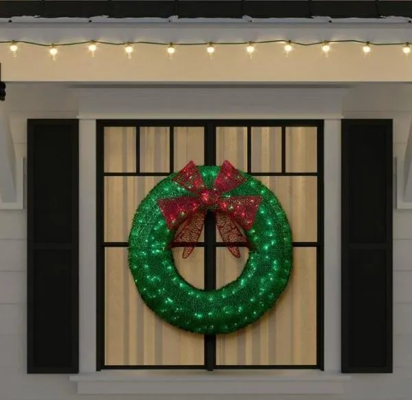 WAYFAIR Christmas-3 Ft Green Led Twinkling Tinsel Wreath