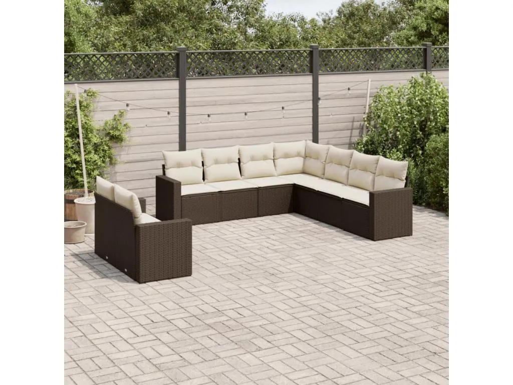 Set de sofás de jardín 9 pzas y cojines ratán sintético marrón NFSK55554