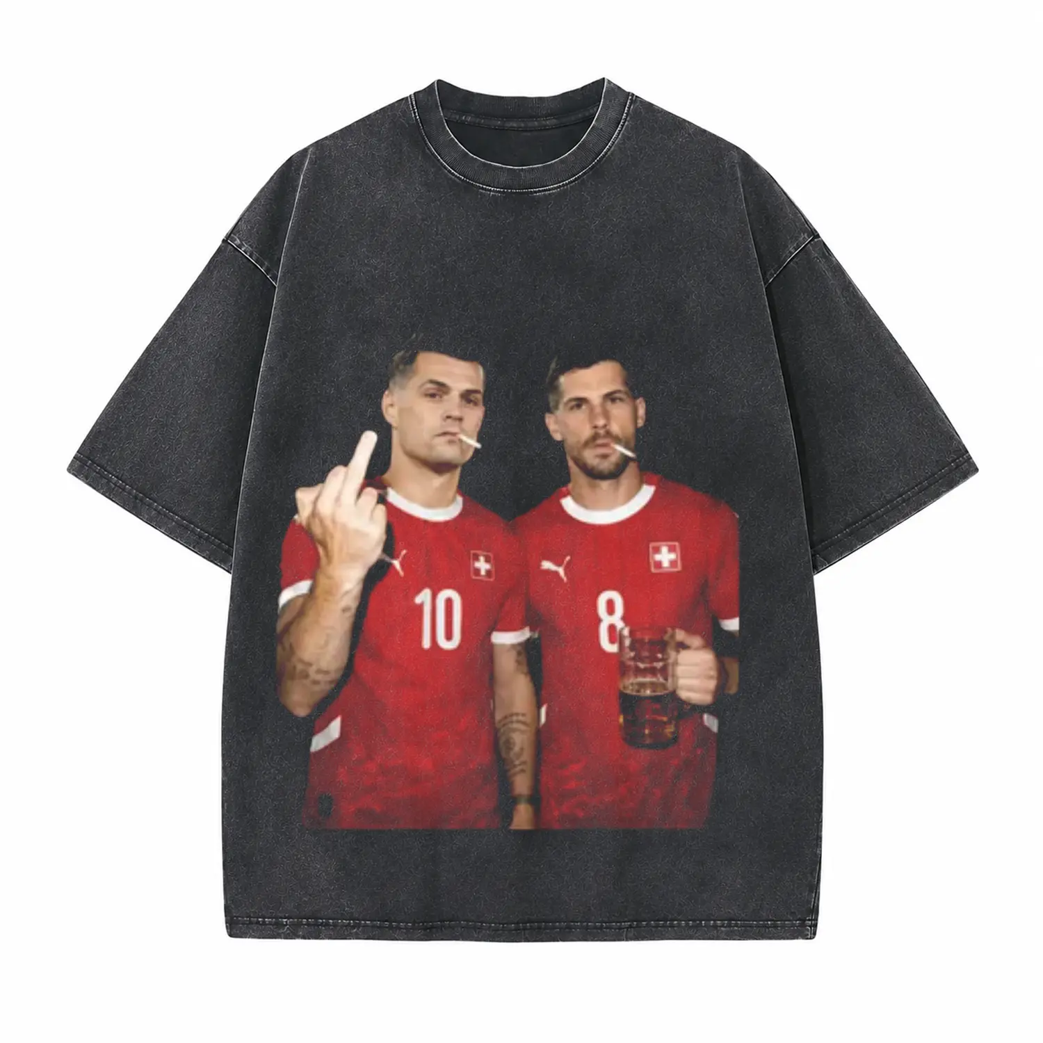 Funny Football Players Printed Unisex Washed T-Shirt