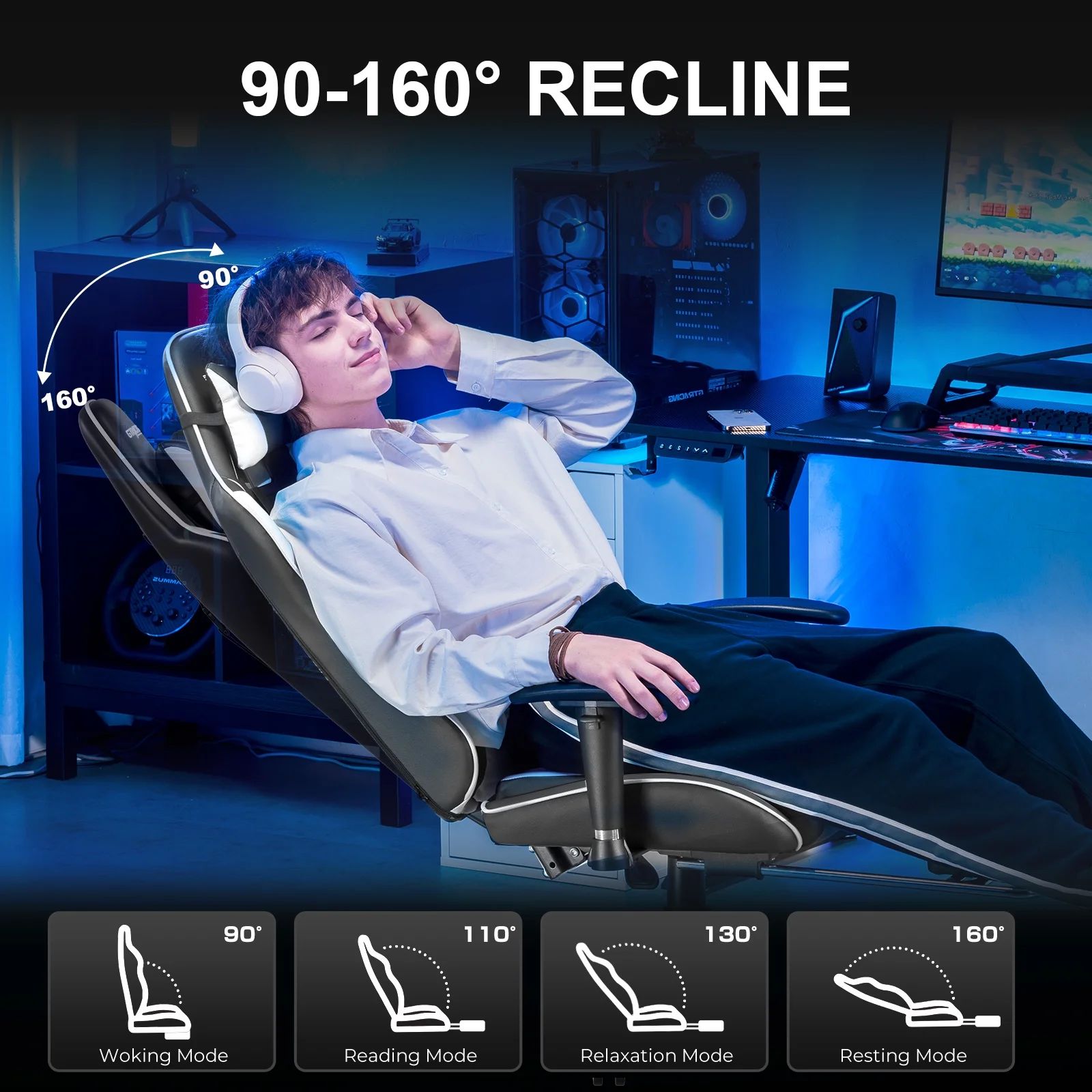 GTRACING Gaming Chair, Ergonomic Office Desk Chair with Lumbar Support, PU Leather, Footrest & Adjustable Headrest, Red - Image 43