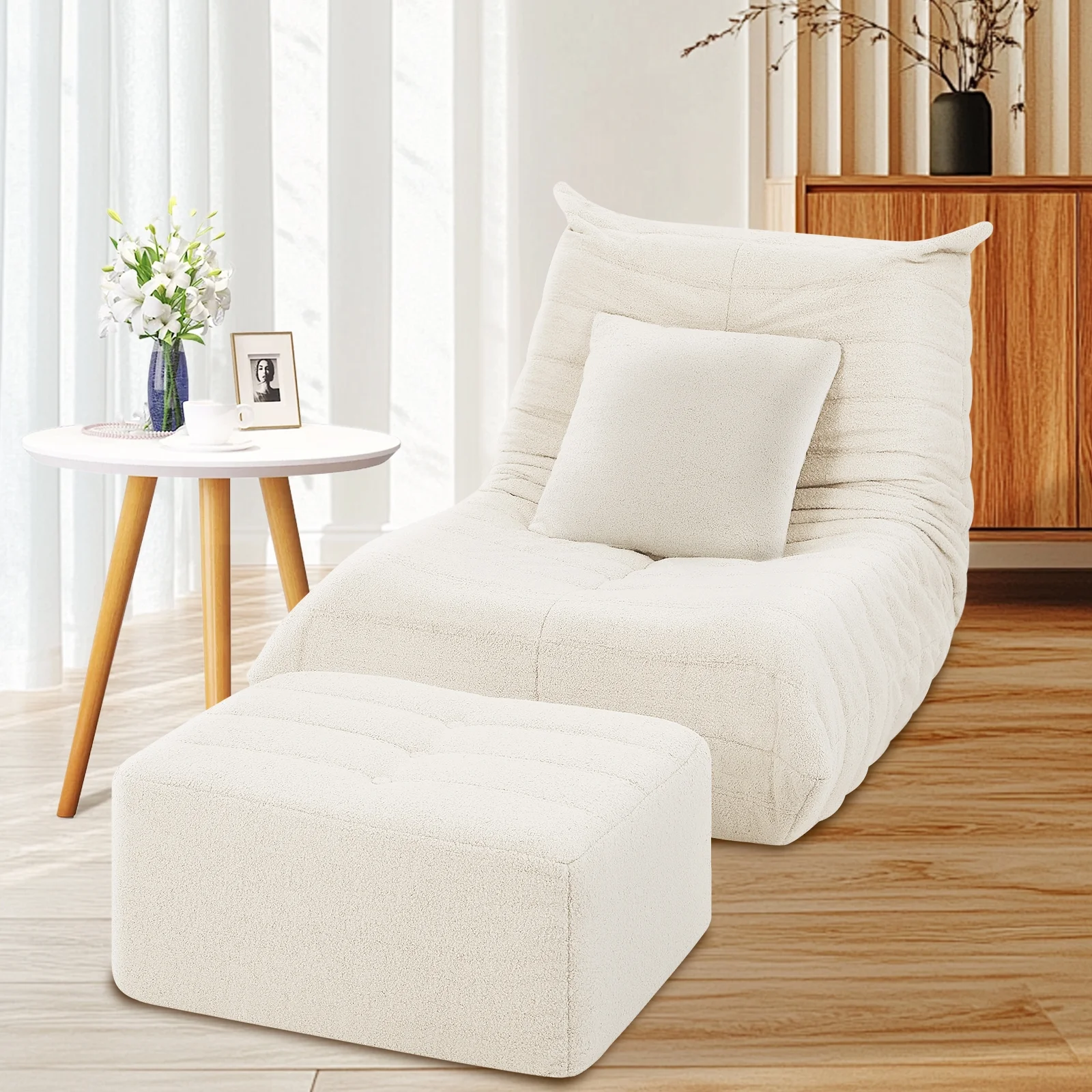 VFD Bean Bag Chairs for Adults, Beanbag Chair with Ottoman Lounge Sofa Memory Foam Comfy Reading Chair for Bedroom & Living Room, Lazy Floor Sofa Couch - Image 19