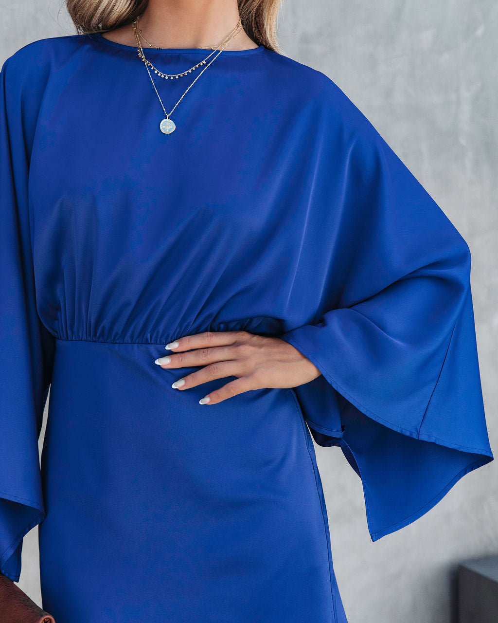 Ever Mine Satin Wide Sleeve Mini Dress - Blue - Se7enfashion