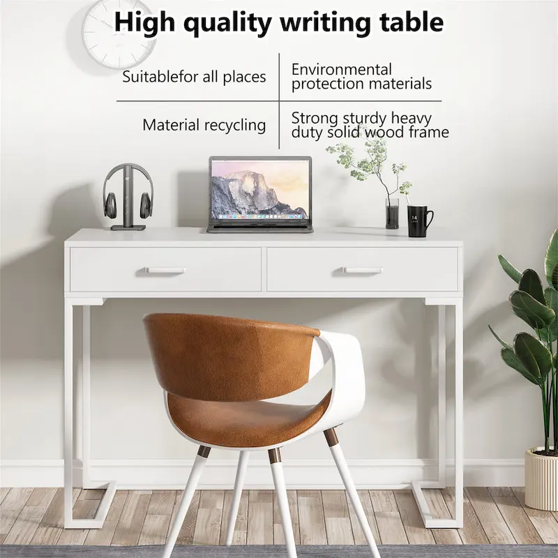 Modern Computer Desk with 2 Drawers - Stylish Study Writing Table with Storage for Home Office