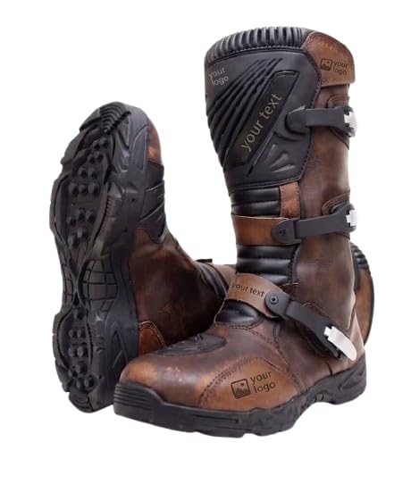 Custom Adventure Touring Motorcycle Boots, Brown Leather, Tall - image 2