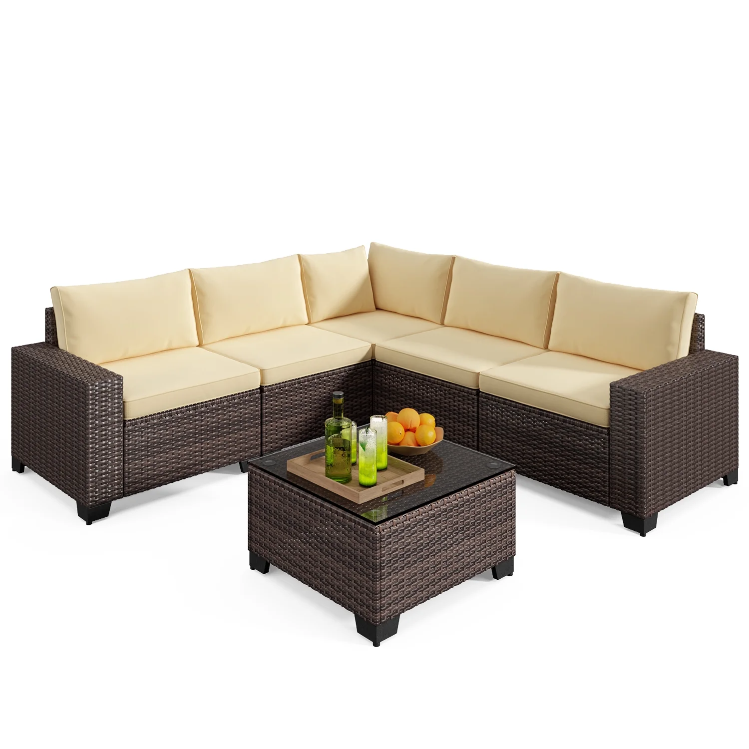 Aiho 7-Piece Rattan Patio Furniture Set , Outdoor Sectional Furniture Set for Patio, Garden, Backyard, Grey - Image 45