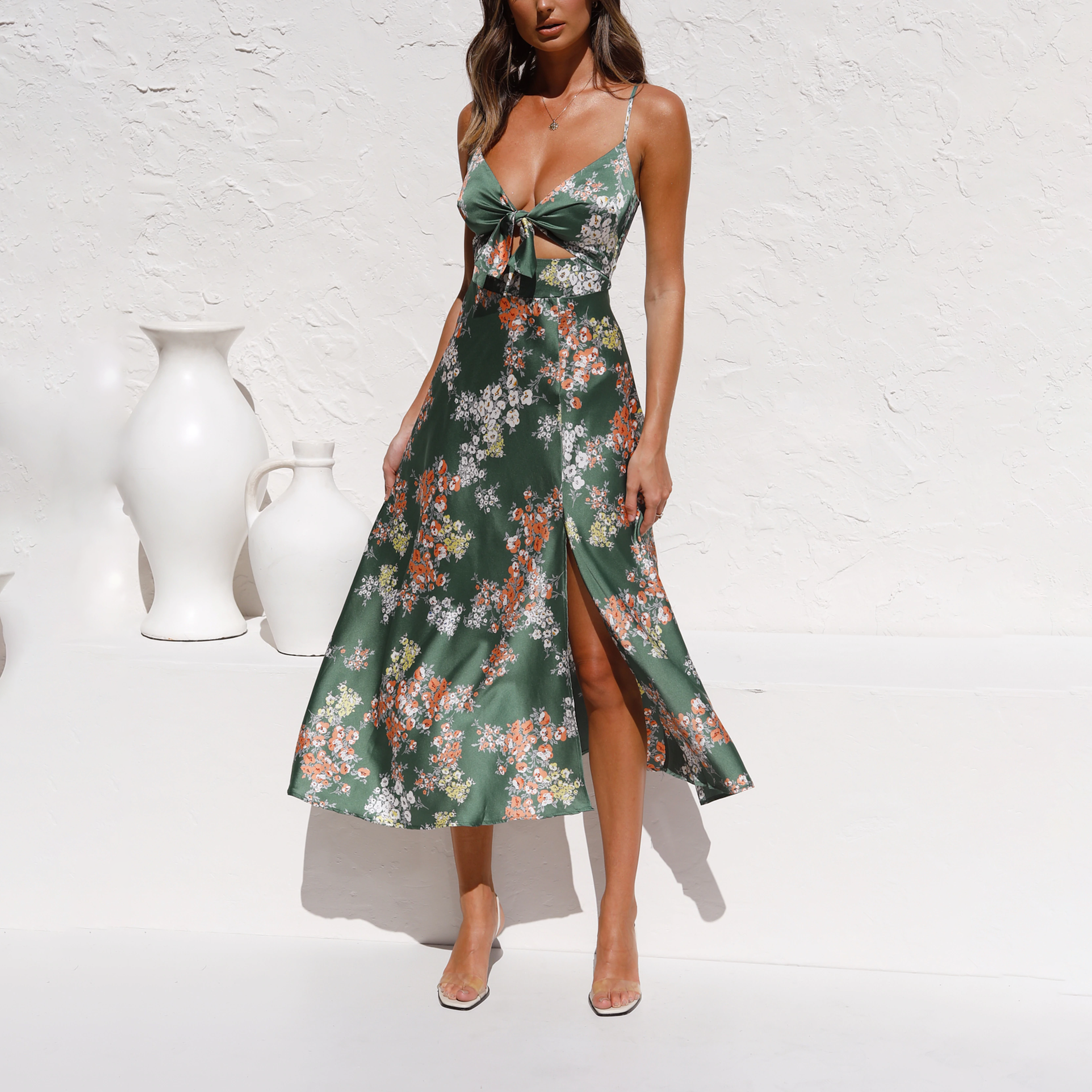 Elegant Holiday Style Sling Print Dress