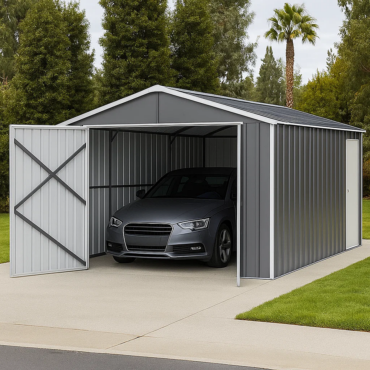 Garaje en metal con puerta abatible - 5,5 x 3,3 x 2,3 m