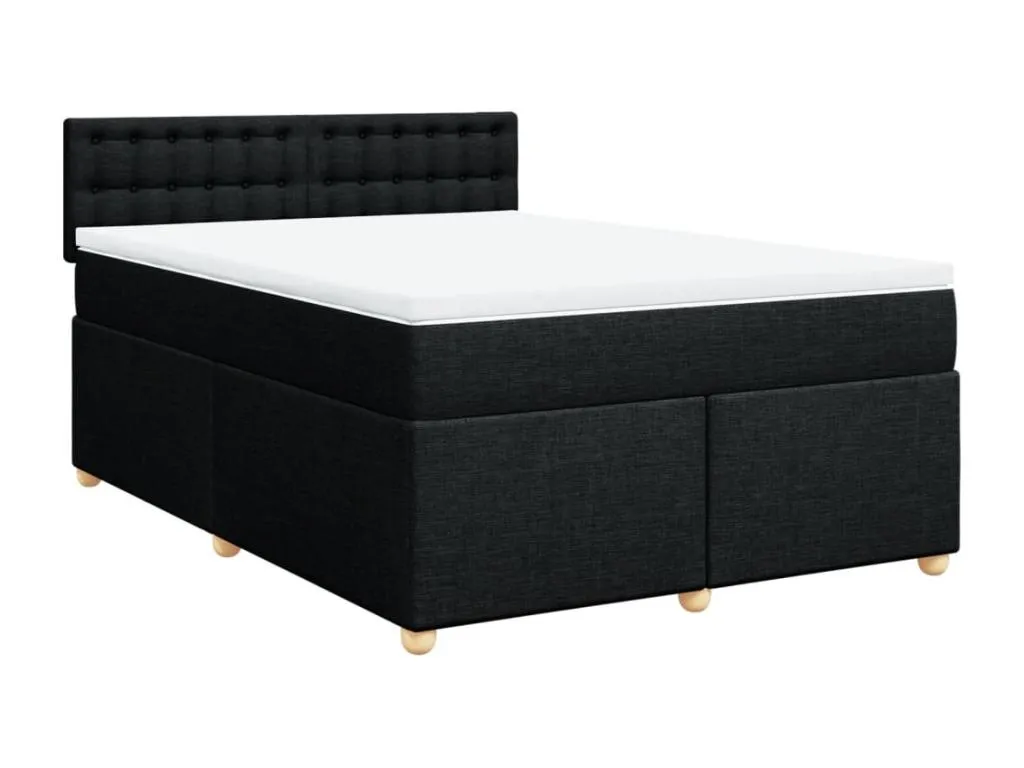 Cama box spring con colchón tela negro 140x200 cm mzz3521494