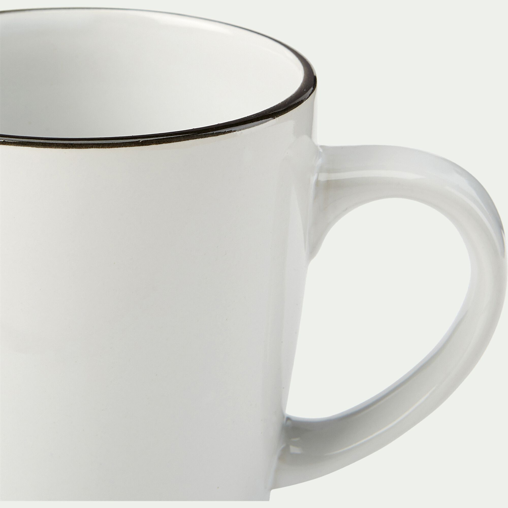 ANNE - Mug en grès avec liseré noir D8,7cm - blanc
