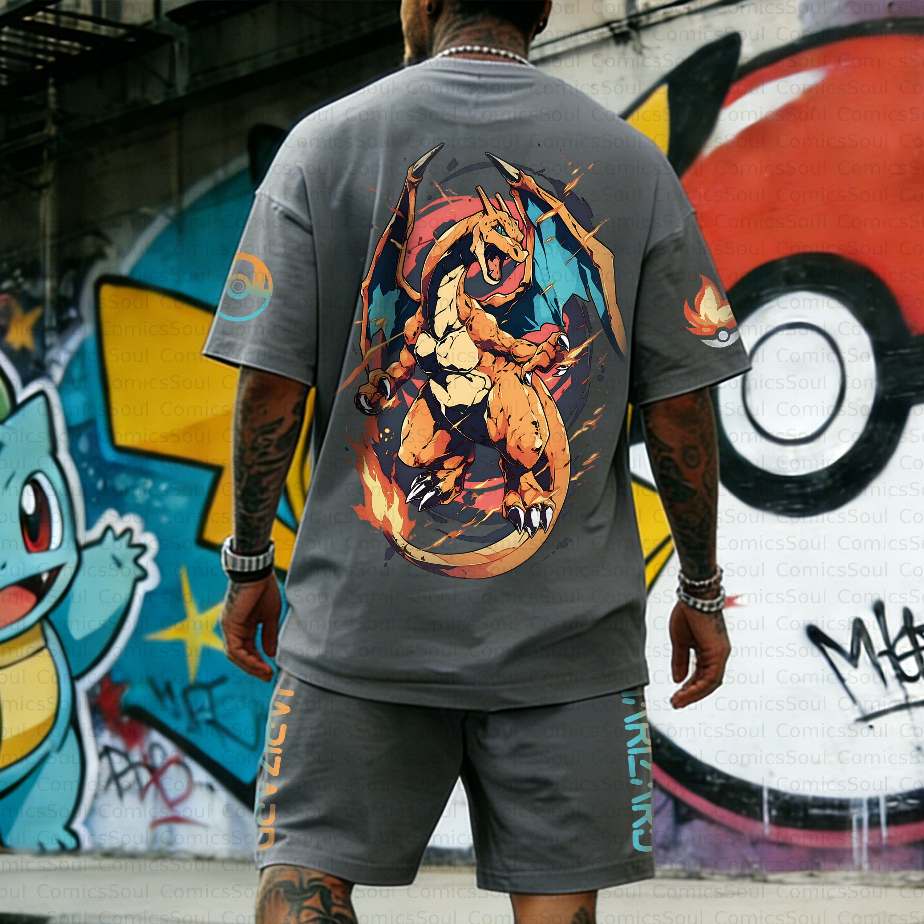 Unisex Anime Inspired Vintage T-shirt& Shorts 2 Pieces Set