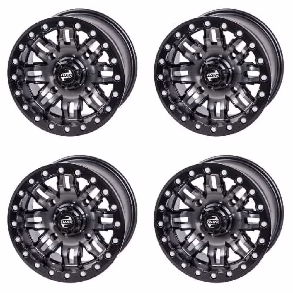(4 Pack) 4/156 Tusk Teton Beadlock Wheel 15x10 5.0 + 5.0 Gun Metal/Black for Polaris RZR XP 1000 Desert Edition 2015