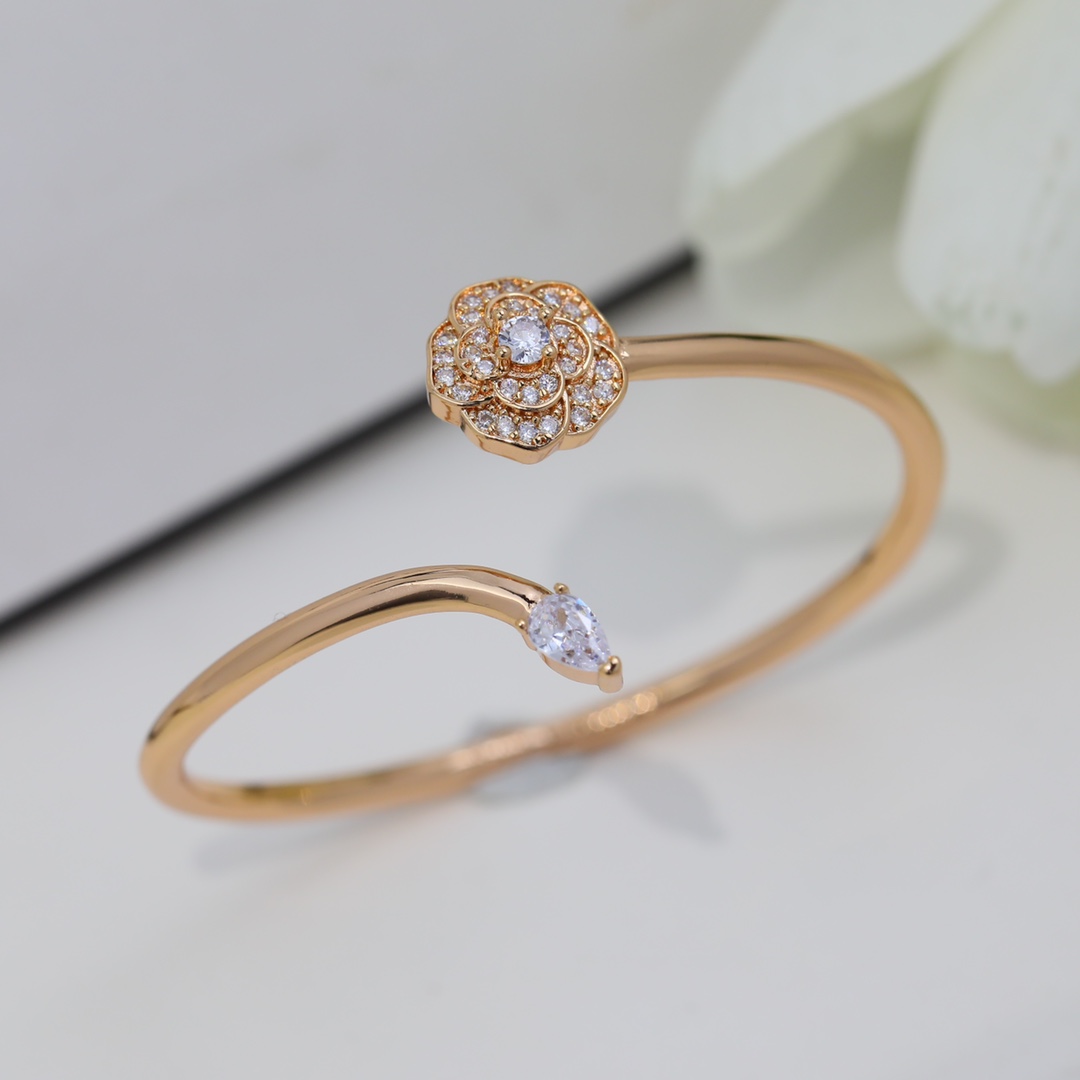 Dainty Chanel Camellia Cuff Bangle Bracelet - Original Replica Club