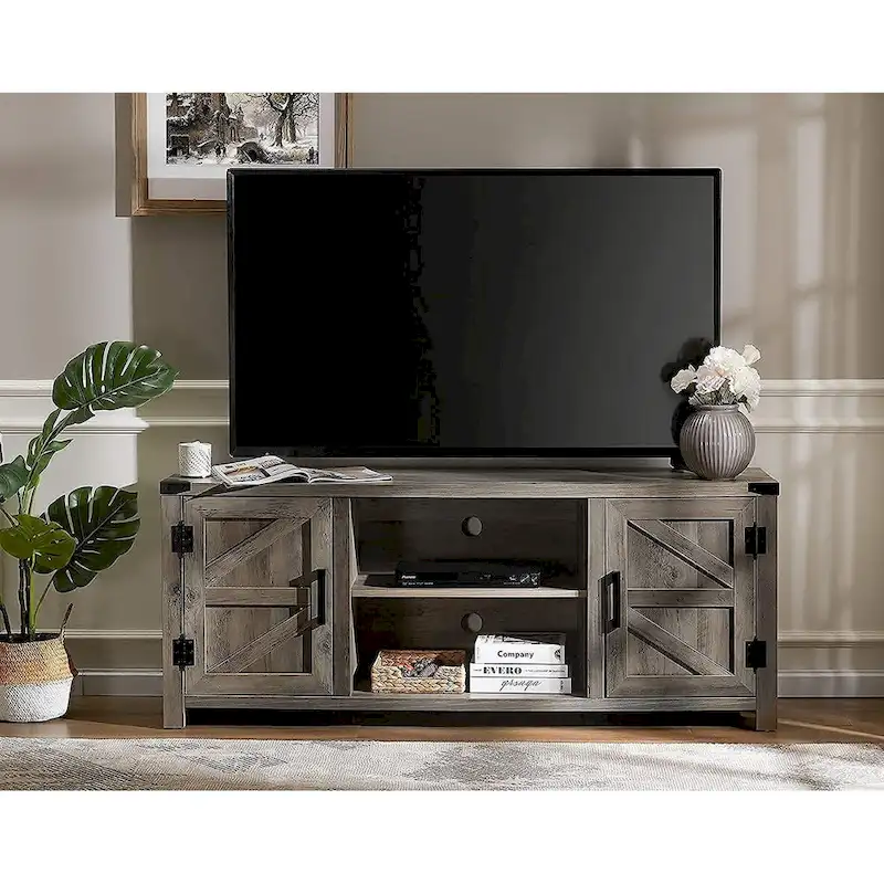 Rustic Farmhouse Barndoor TV Stand - Entertainment Center for TVs up to 70 Inches