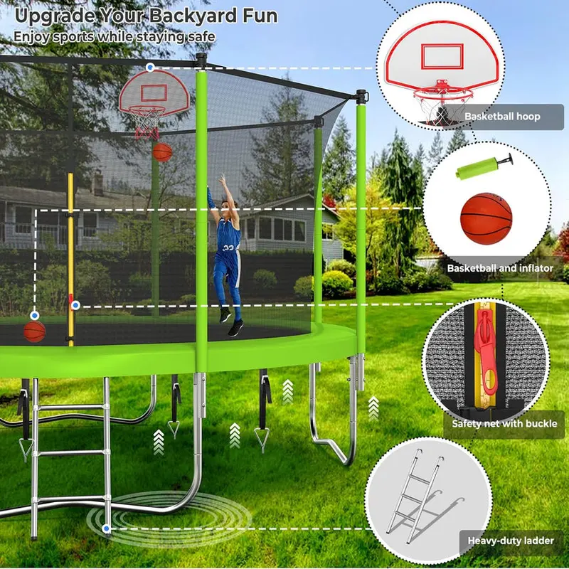 Trampoline With Enclosure Net And Adjustable Basketball Hoop - 8ft, 10ft, 12ft, 14ft, 15ft, 16ft - Image 11 Trampoline With Enclosure Net And Adjustable Basketball Hoop - 8ft, 10ft, 12ft, 14ft, 15ft, 16ft - Image 11