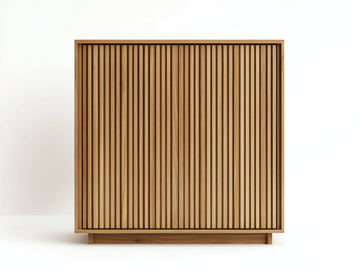 Armario de madera maciza – roble natural – con puertas correderas de lamas verticales