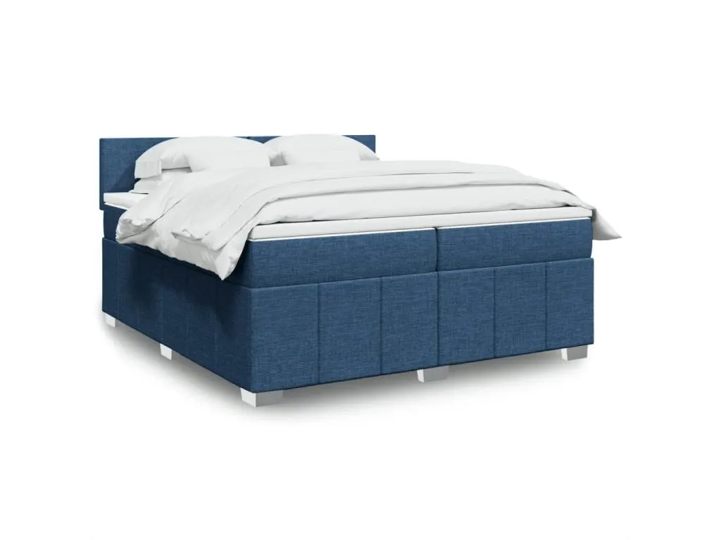 Cama box spring con colchón tela azul 200x200 cm mxw3520404