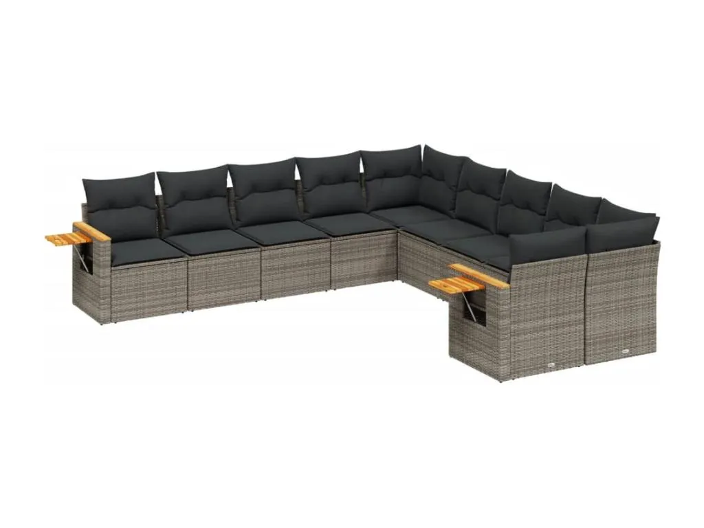 Conjunto de sofás de jardín 10 piezas con cojines ratán sintético gris FQ7961596
