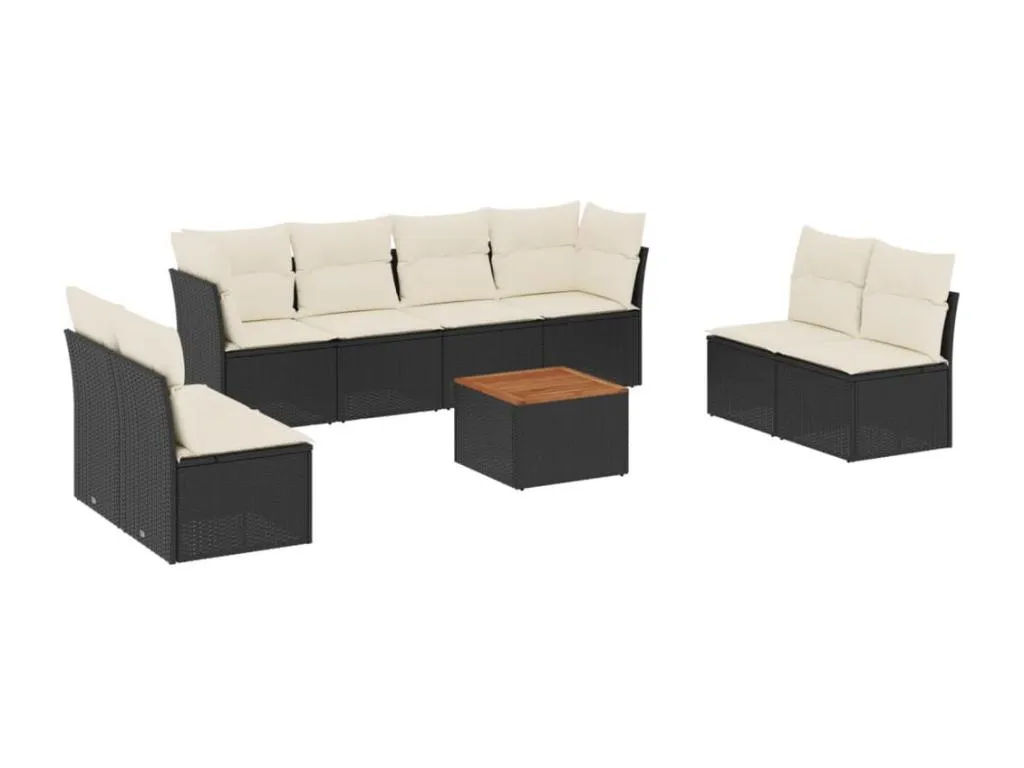 Set de sofás de jardín 8 piezas y cojines ratán sintético negro