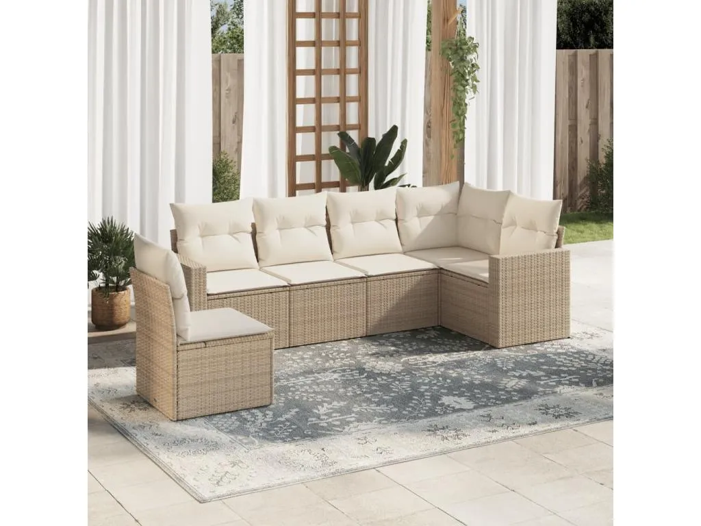 Juego de sofás jardín con cojines 6 pzas ratán sintético beige 51334KHRC